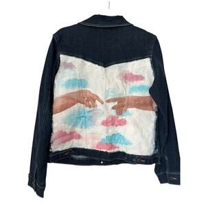 Riders Lee Denim Jacket Size L Indigo Hand Painted Creation of Adam‎ Art to Wear